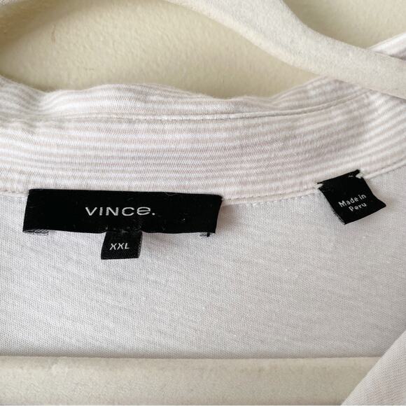 Vince | Men’s Double Layer Polo Shirt Pinstripes Short Sleeves Tan White XXL - Picture 7 of 8